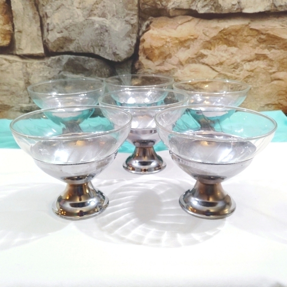 6 Vintage Sherbet Cups Bowls Ice Cream Dessert Pudding MCM 50s Footed Pedestal - Picture 3 of 12